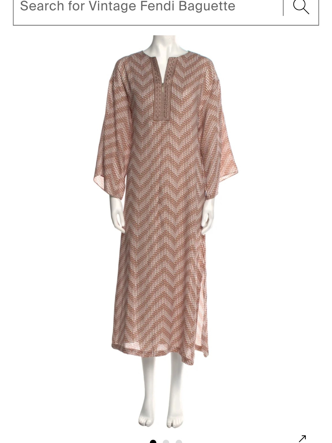 Oscar De La Renta Chevron Long Kaftan Dress In Tan, Cream, Zip Neck, Xl & (M, L)